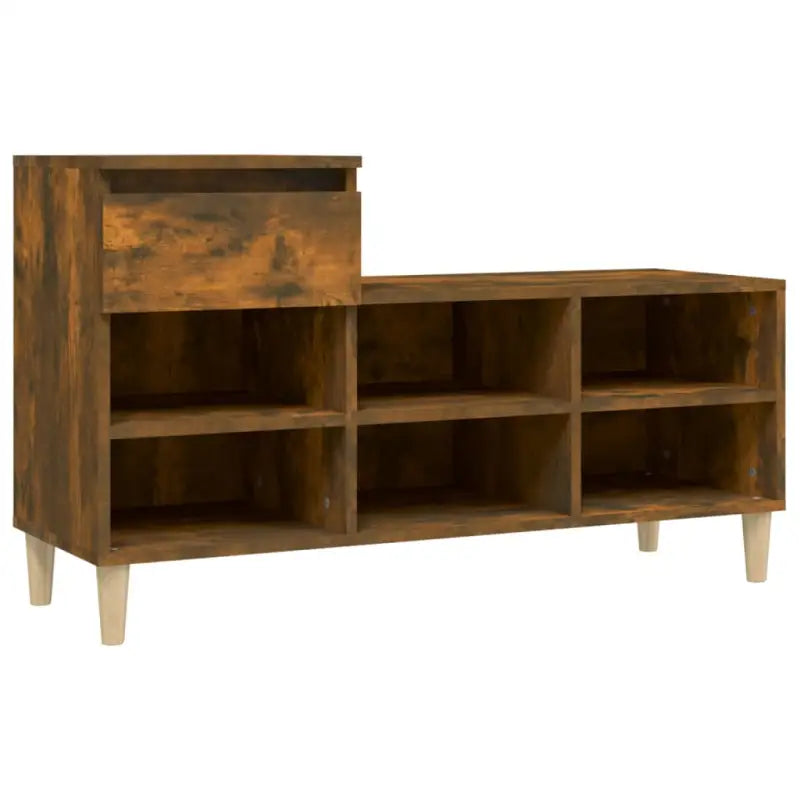Elegante schoenenkast met bewerkt hout en houten poten voor een opgeruimd huis - Gerookt eiken / 1 - Schoenenrekken