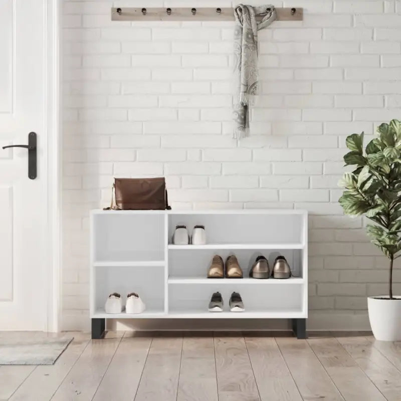 Elegante schoenenkast met bewerkt hout en metalen poten voor een opgeruimde ruimte - Hoogglans wit / 1 - Schoenenrekken