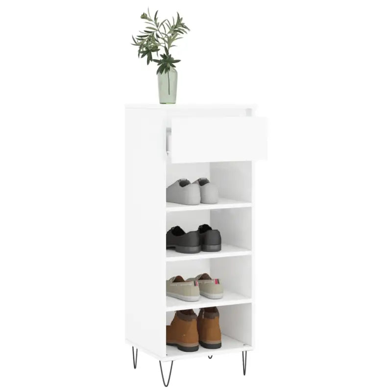 Elegante schoenenkast met bewerkt hout en metalen poten in hoogglans wit - Hoogglans wit / 1 - Schoenenrekken