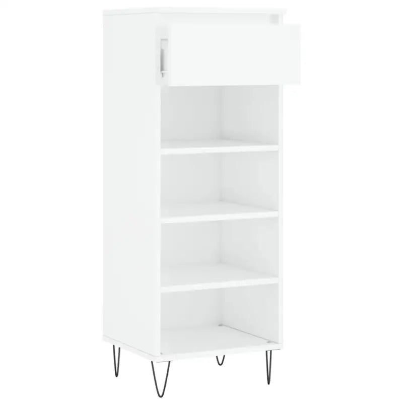 Elegante schoenenkast met bewerkt hout en metalen poten in hoogglans wit - Hoogglans wit / 1 - Schoenenrekken