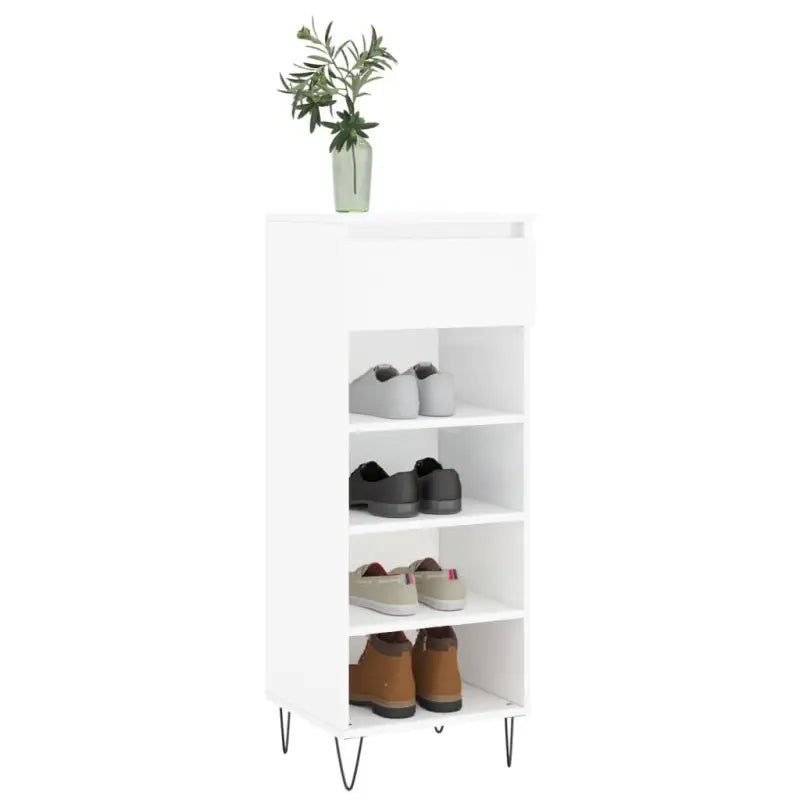 Elegante schoenenkast met bewerkt hout en metalen poten in hoogglans wit - Hoogglans wit / 1 - Schoenenrekken