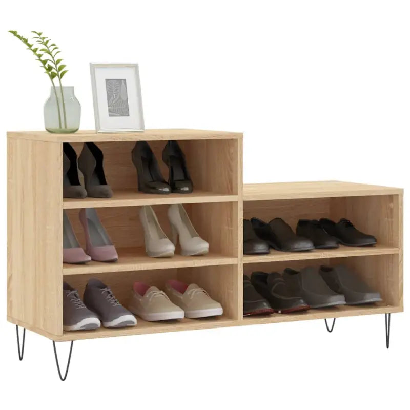 Elegante schoenenkast met bewerkt hout en metalen poten - Schoenenrekken
