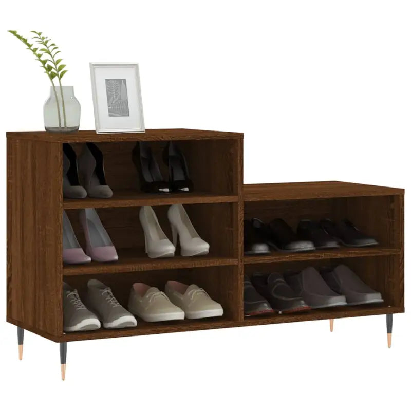 Elegante schoenenkast met bewerkt hout en metalen poten - Schoenenrekken
