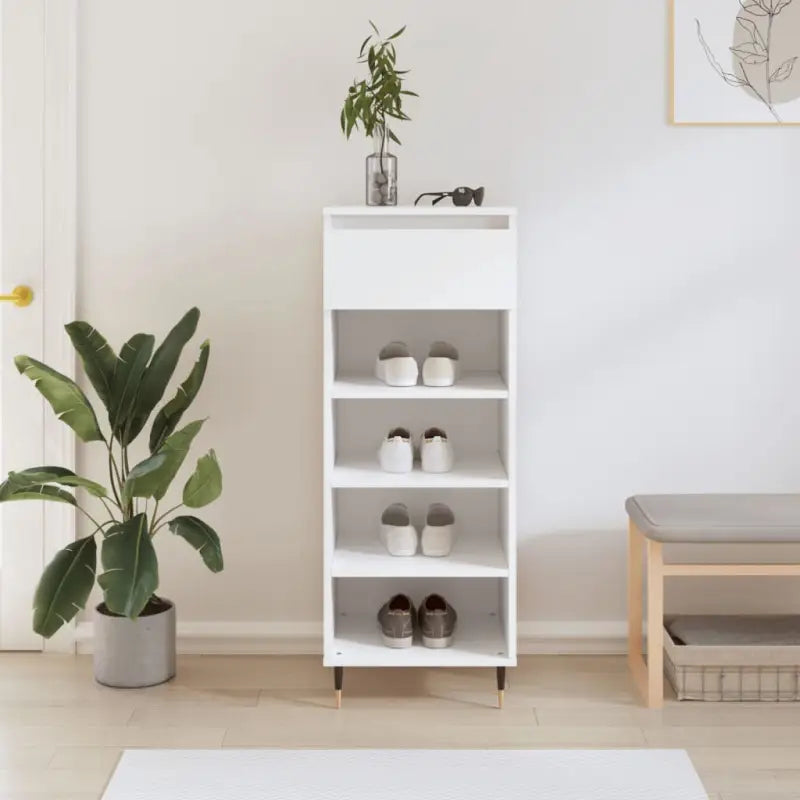 Elegante schoenenkast met bewerkt hout en metalen poten - Wit / 1 - Schoenenrekken