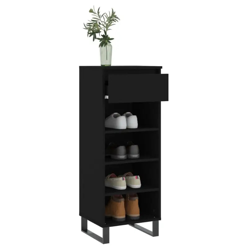 Elegante schoenenkast met bewerkt hout en metalen poten - Zwart / 1 - Schoenenrekken