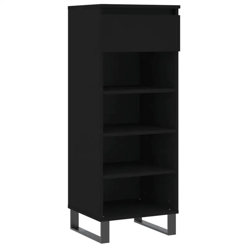 Elegante schoenenkast met bewerkt hout en metalen poten - Zwart / 1 - Schoenenrekken