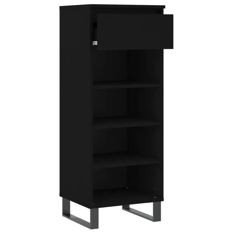 Elegante schoenenkast met bewerkt hout en metalen poten - Zwart / 1 - Schoenenrekken