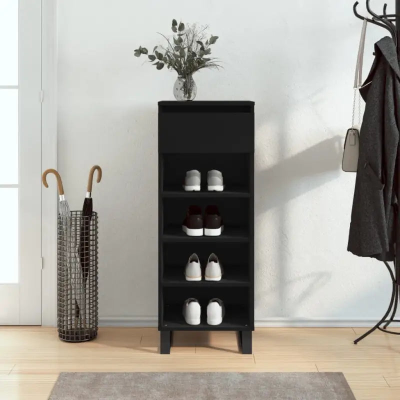 Elegante schoenenkast met bewerkt hout en metalen poten - Zwart / 1 - Schoenenrekken