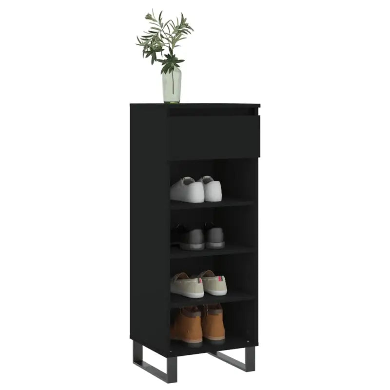 Elegante schoenenkast met bewerkt hout en metalen poten - Zwart / 1 - Schoenenrekken