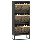 Elegante schoenenkast met ijzeren poot en bewerkt hout voor overzicht - Zwart / 1 - Schoenenrekken