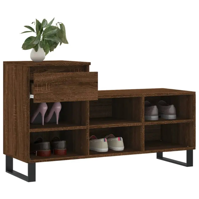 Elegante schoenenkast van bewerkt hout met metalen poten voor een opgeruimde ingang - Schoenenrekken