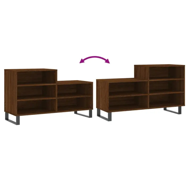 Elegante schoenenkast van bewerkt hout met metalen poten voor een opgeruimd huis - Schoenenrekken