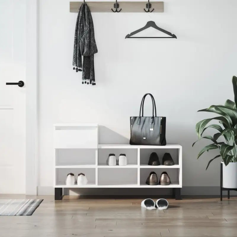 Elegante schoenenkast van bewerkt hout met metalen poten voor een opgeruimde ingang - Wit / 1 - Schoenenrekken
