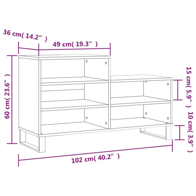 Elegante schoenenkast van bewerkt hout met metalen poten voor een opgeruimd huis - Schoenenrekken