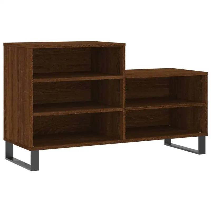 Elegante schoenenkast van bewerkt hout met metalen poten voor een opgeruimd huis - Schoenenrekken