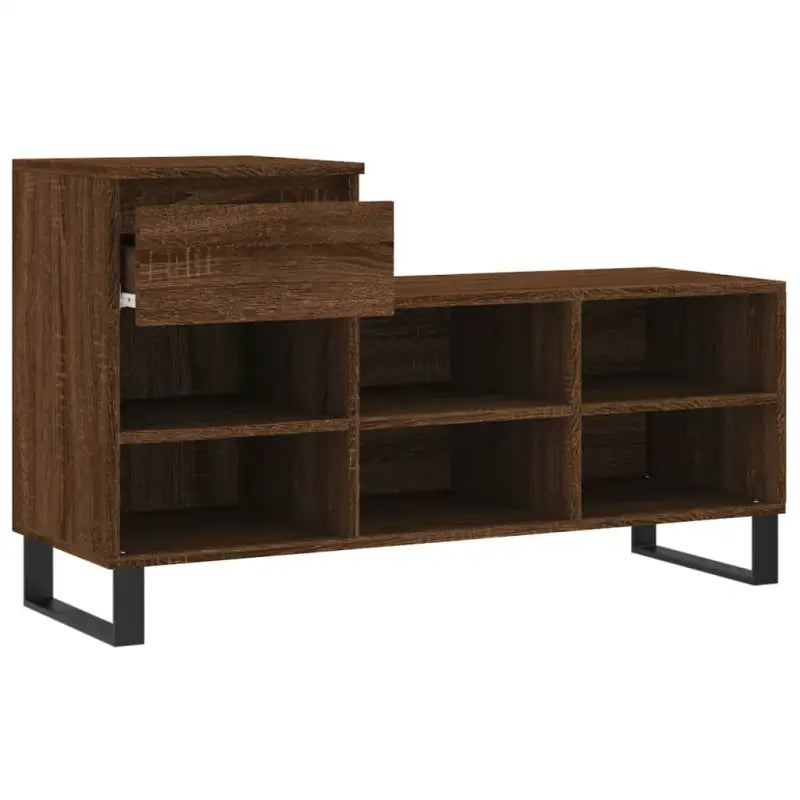 Elegante schoenenkast van bewerkt hout met metalen poten voor een opgeruimde ingang - Schoenenrekken