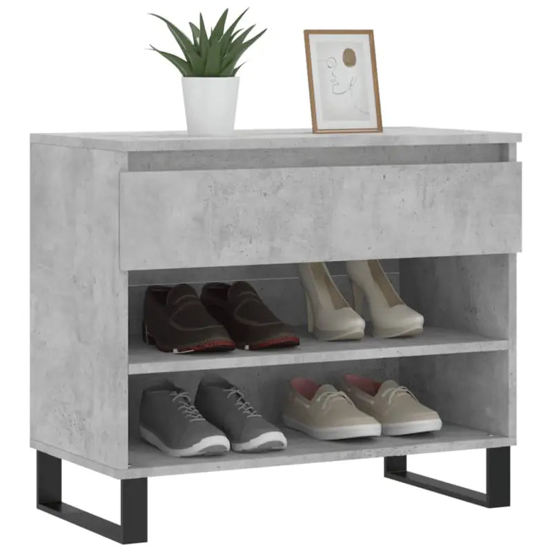 Elegante schoenenkast van bewerkt hout met metalen poten - Betongrijs / 1 - Schoenenrekken