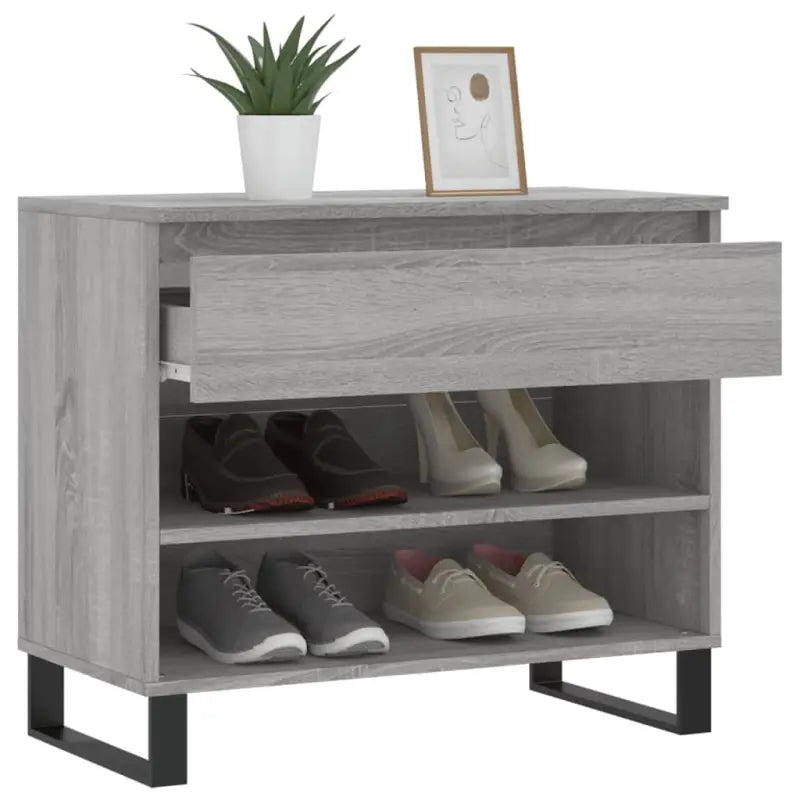 Elegante schoenenkast van bewerkt hout met metalen poten - Betongrijs / 1 - Schoenenrekken