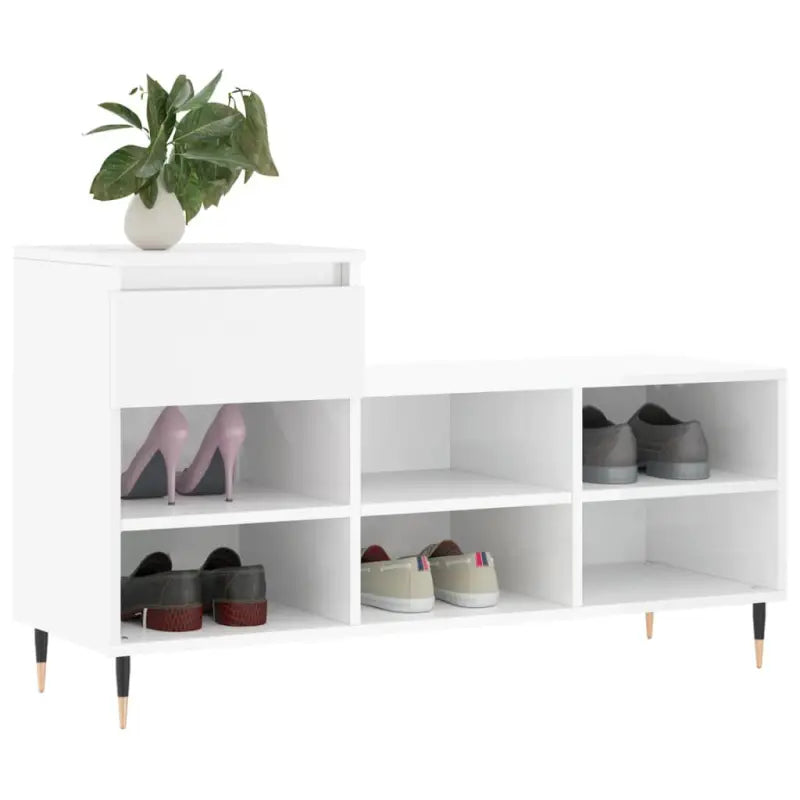 Elegante schoenenkast van bewerkt hout met metalen poten in hoogglans wit - Hoogglans wit / 1 - Schoenenrekken