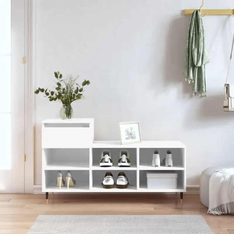 Elegante schoenenkast van bewerkt hout met metalen poten in hoogglans wit - Hoogglans wit / 1 - Schoenenrekken
