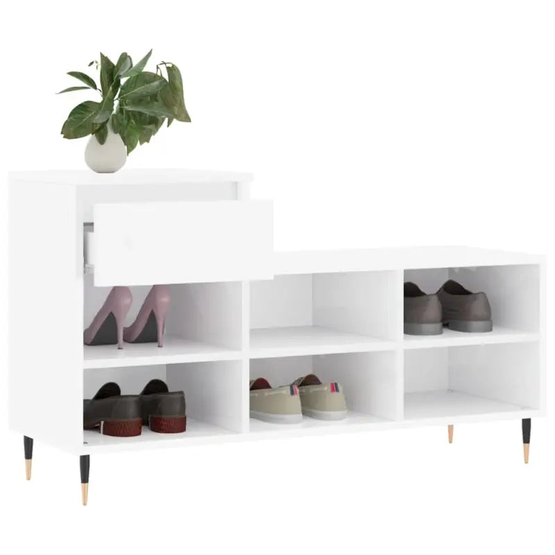 Elegante schoenenkast van bewerkt hout met metalen poten in hoogglans wit - Hoogglans wit / 1 - Schoenenrekken