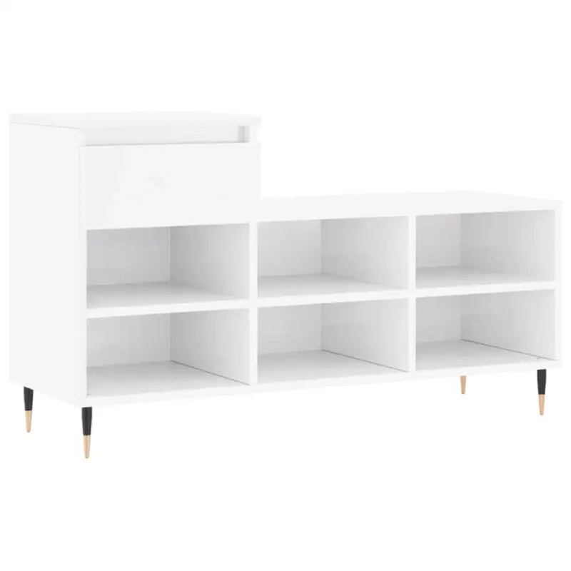 Elegante schoenenkast van bewerkt hout met metalen poten in hoogglans wit - Hoogglans wit / 1 - Schoenenrekken