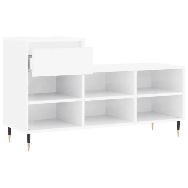 Elegante schoenenkast van bewerkt hout met metalen poten in hoogglans wit - Hoogglans wit / 1 - Schoenenrekken