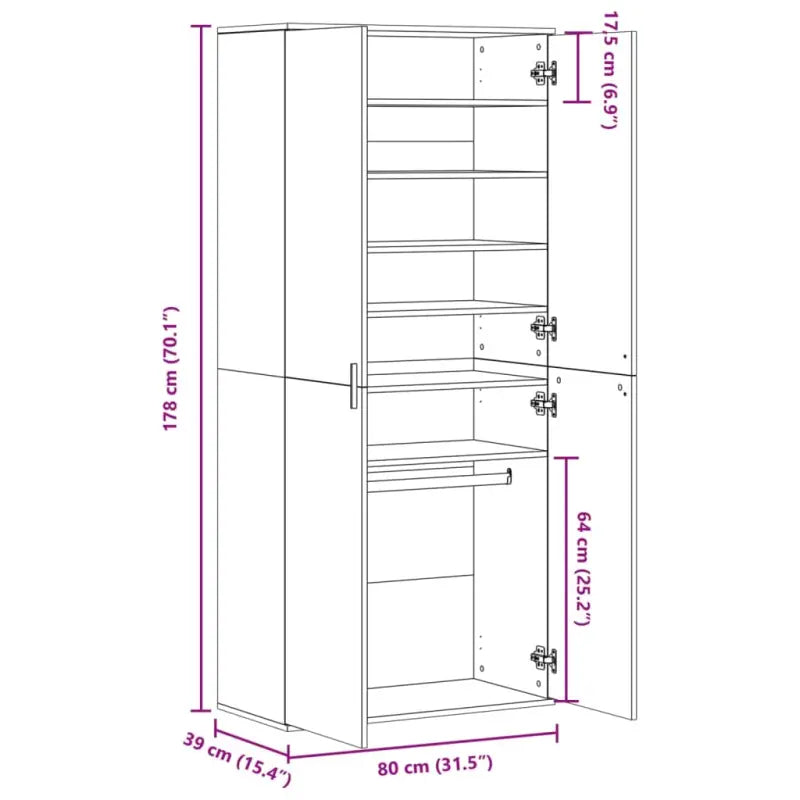 Schoenenkast 80X39X178 Cm Bewerkt Hout