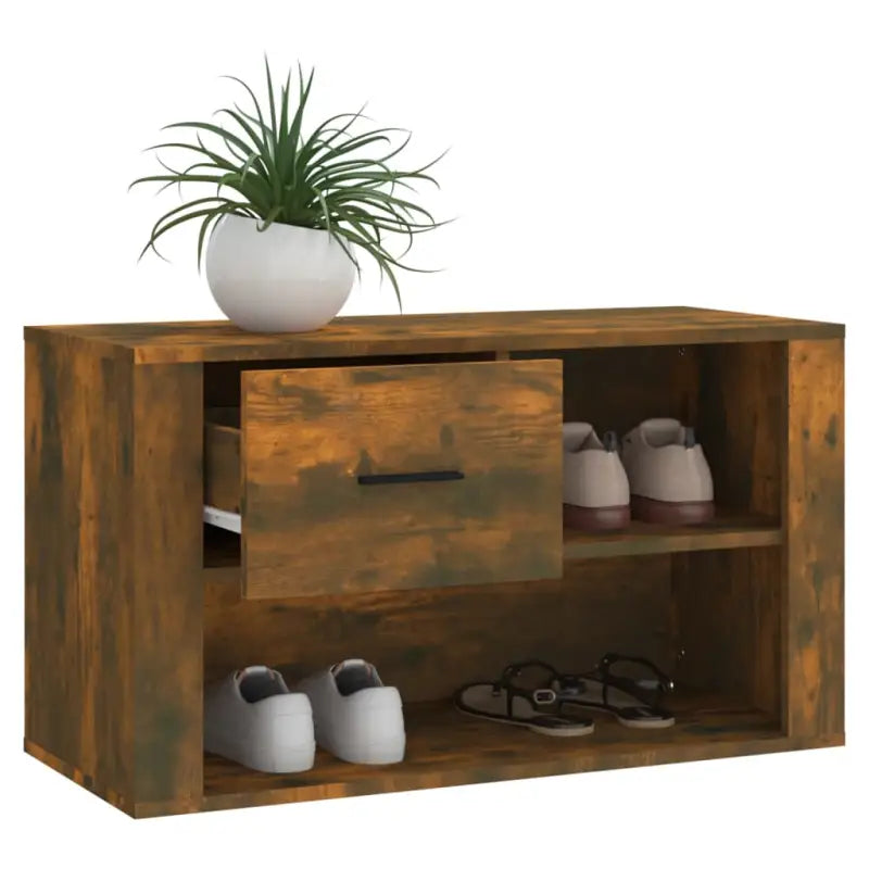 Elegante schoenenkast van bewerkt hout voor een opgeruimde ruimte - Gerookt eiken / 1 - Schoenenrekken