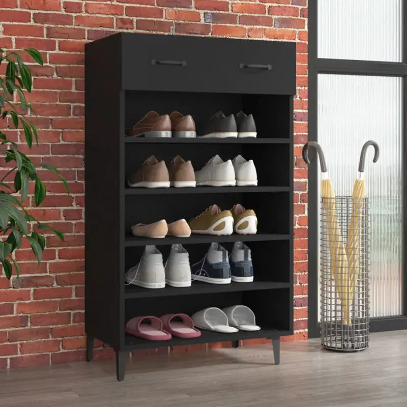 Elegante Schoenenkast van bewerkt hout voor slaapkamer of gang - Zwart / 1 - Schoenenrekken
