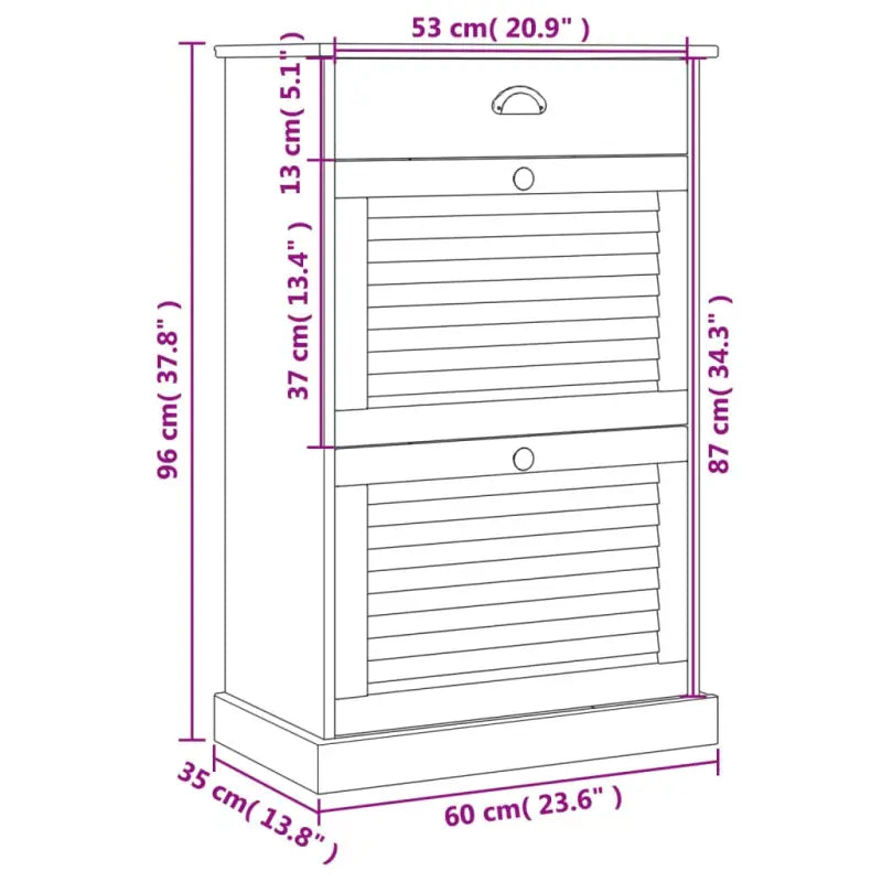 Elegante schoenenkast van massief grenenhout met metalen handgreep - Grijs / 1 - Schoenenrekken