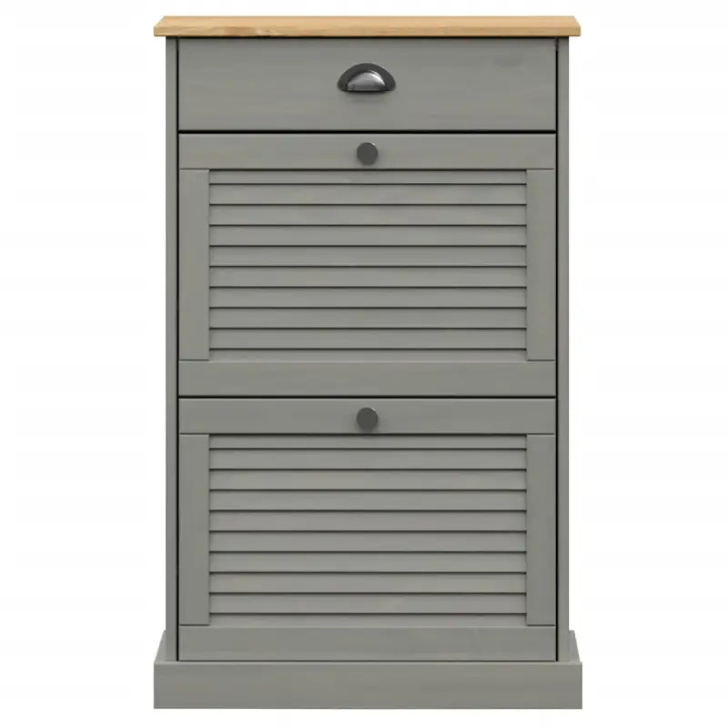 Elegante schoenenkast van massief grenenhout met metalen handgreep - Grijs / 1 - Schoenenrekken