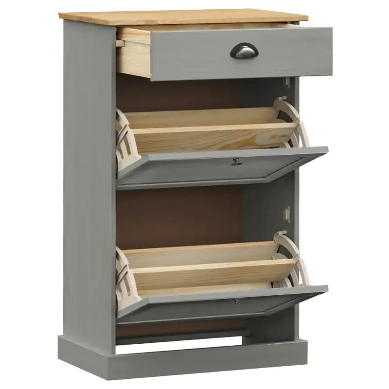 Elegante schoenenkast van massief grenenhout met metalen handgreep - Grijs / 1 - Schoenenrekken
