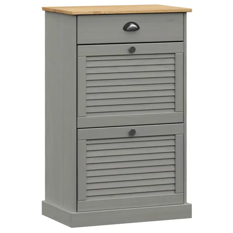 Elegante schoenenkast van massief grenenhout met metalen handgreep - Grijs / 1 - Schoenenrekken
