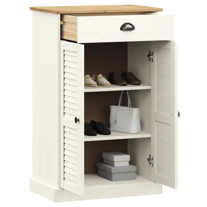 Elegante schoenenkast van massief grenenhout met metalen handgrepen - Wit / 1 - Schoenenrekken