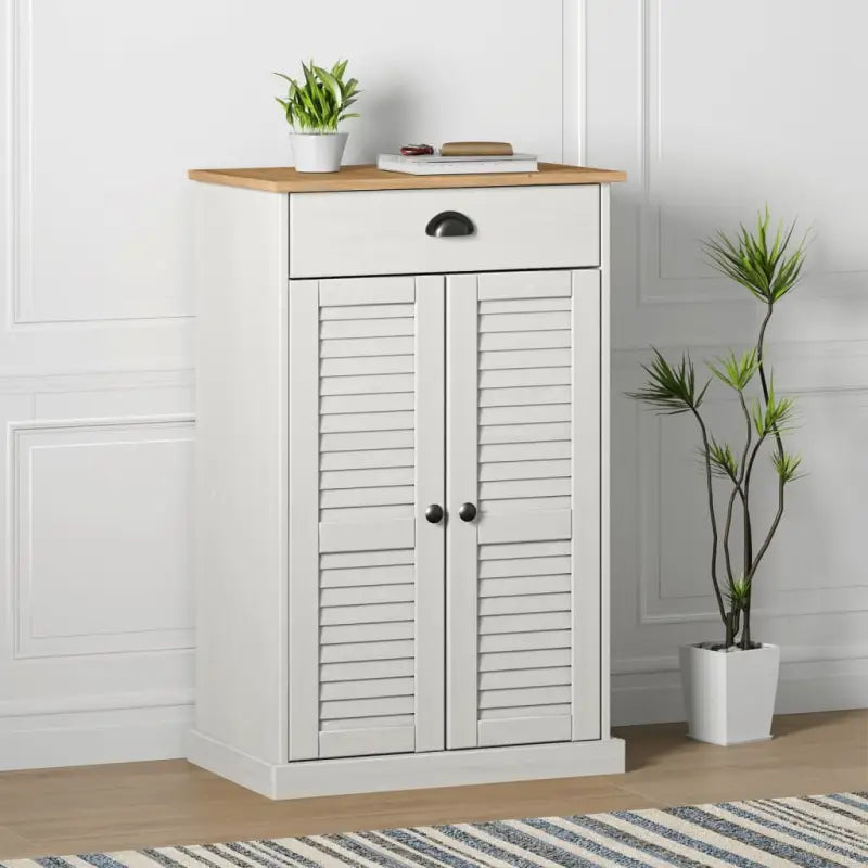 Elegante schoenenkast van massief grenenhout met metalen handgrepen - Wit / 1 - Schoenenrekken