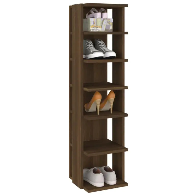 Elegante schoenenrek van bewerkt hout voor een georganiseerde opgeruimde ingang - bruin eikenkleur / 1 - Schoenenrekken