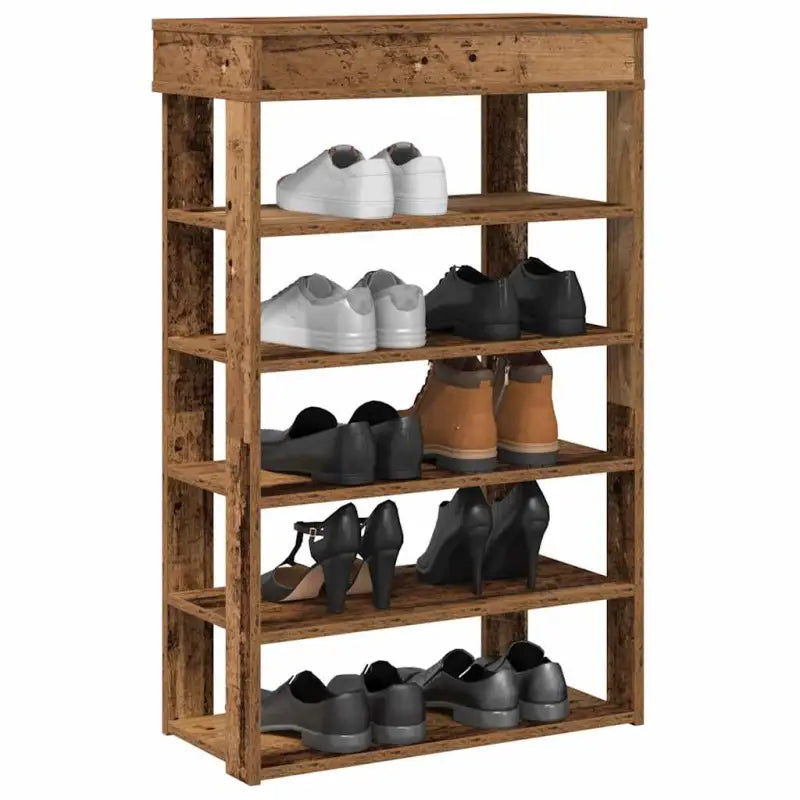 Elegante schoenenrek van bewerkt hout voor een opgeruimde ruimte - Oud hout / 1 / 60 cm - Schoenenrekken
