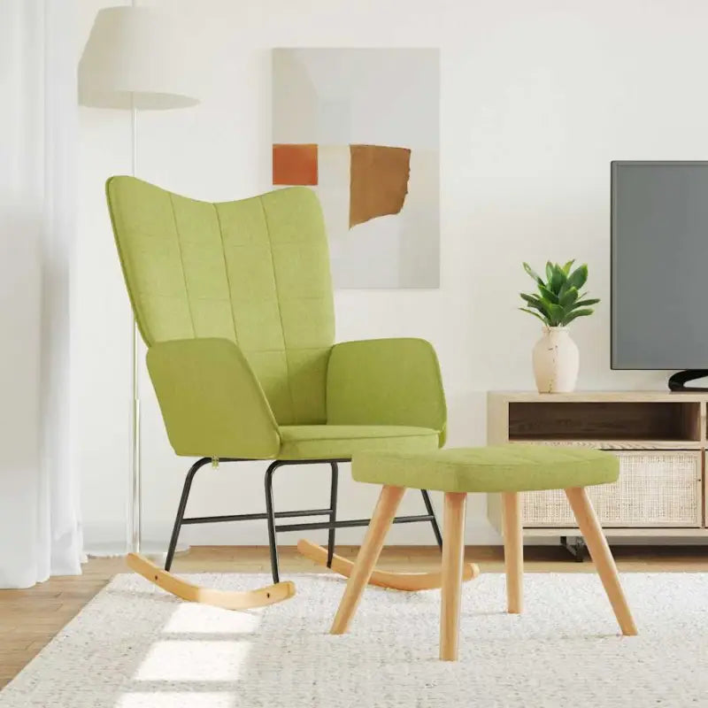 Elegante Schommelstoel met Blokpatroon voor een Modern Interieur - Groen / 1 / Met voetensteun - Schommelstoelen