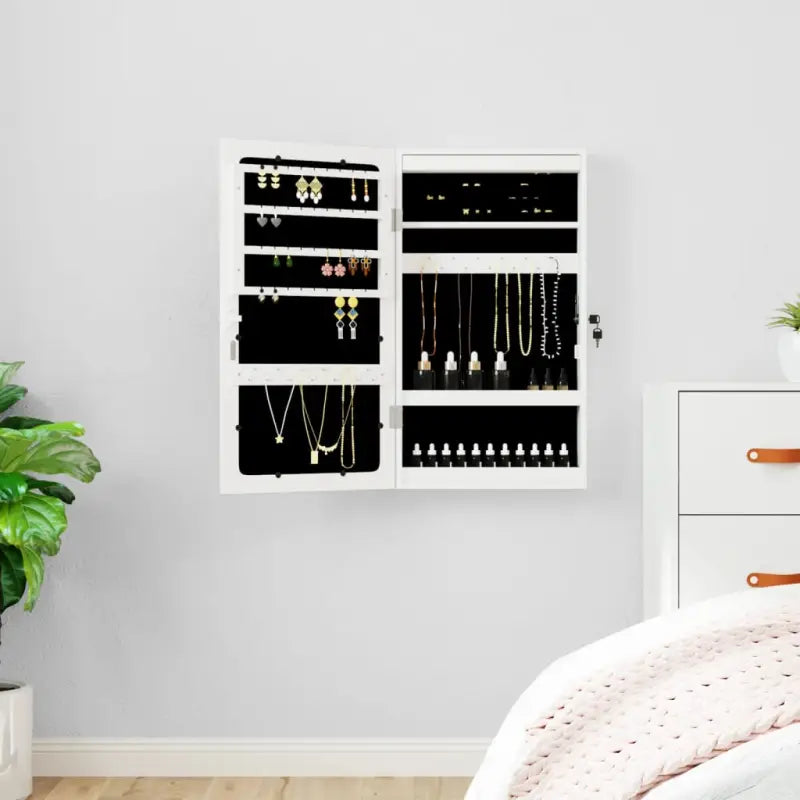 Elegante sieradenkast met LED-verlichting en bewerkt hout - Wit / 1 - Spiegels