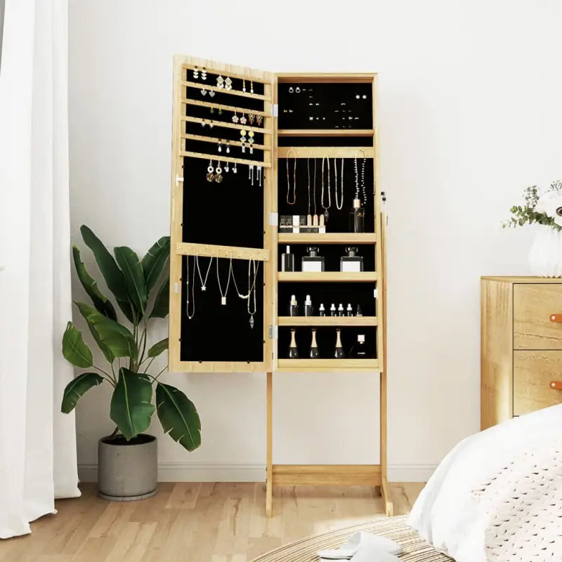 Elegante sieradenkast met spiegel en bewerkt hout - Bruin / 1 - Spiegels