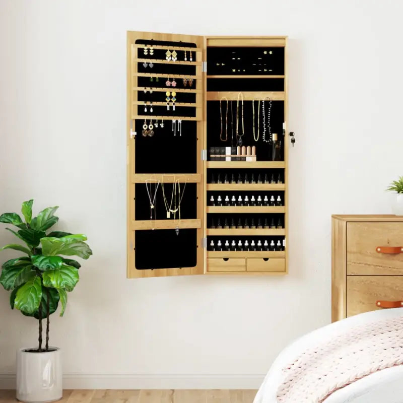 Elegante sieradenkast van bewerkt hout met LED-verlichting - Bruin / 1 - Spiegels