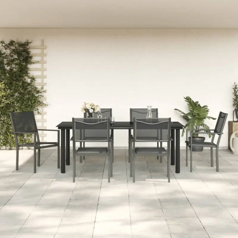 Elegante tuinset met gehard glas en gepoedercoat staal - 200 cm tafellengte - Tuinsets
