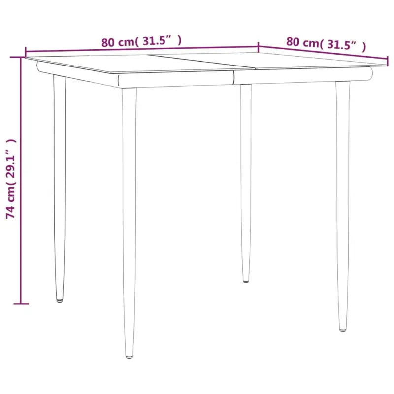 Elegante tuinset met gehard glas en gepoedercoat staal - 80 cm tafellengte - Tuinsets