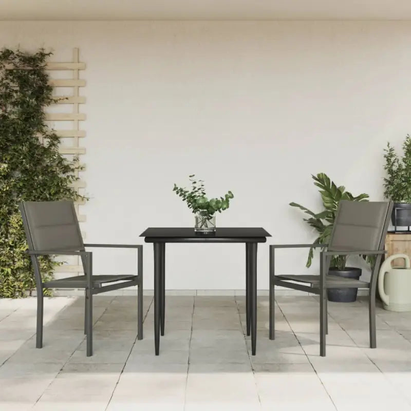 Elegante tuinset met gehard glas en gepoedercoat staal - 80 cm tafellengte - Tuinsets