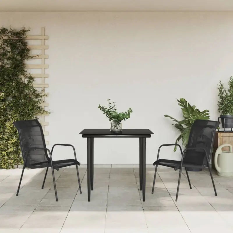 Elegante tuinset met gehard glas en gepoedercoat staal - 80 cm tafellengte - Tuinsets