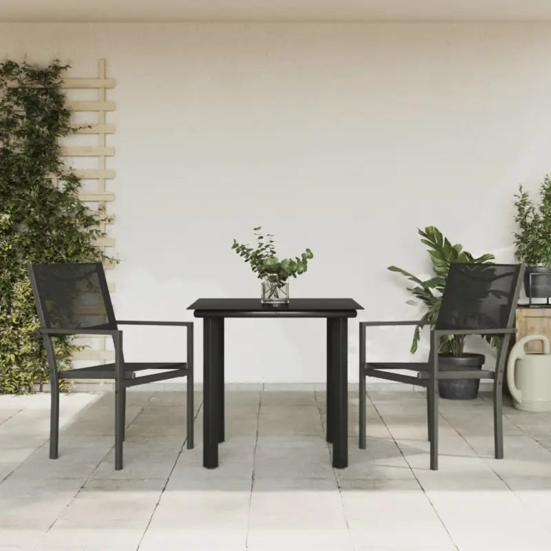 Elegante tuinset met gehard glas en gepoedercoat staal - 80 cm tafellengte - Tuinsets