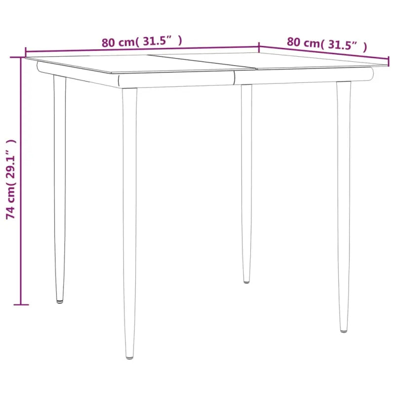 Elegante tuinset met gehard glas en gepoedercoat staal - 80 cm tafellengte - Tuinsets