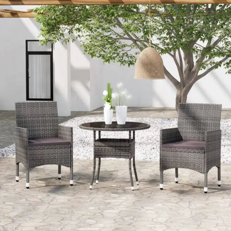 Elegante tuinset met poly rattan en gehard glas voor terras genieten - Grijs - Tuinsets