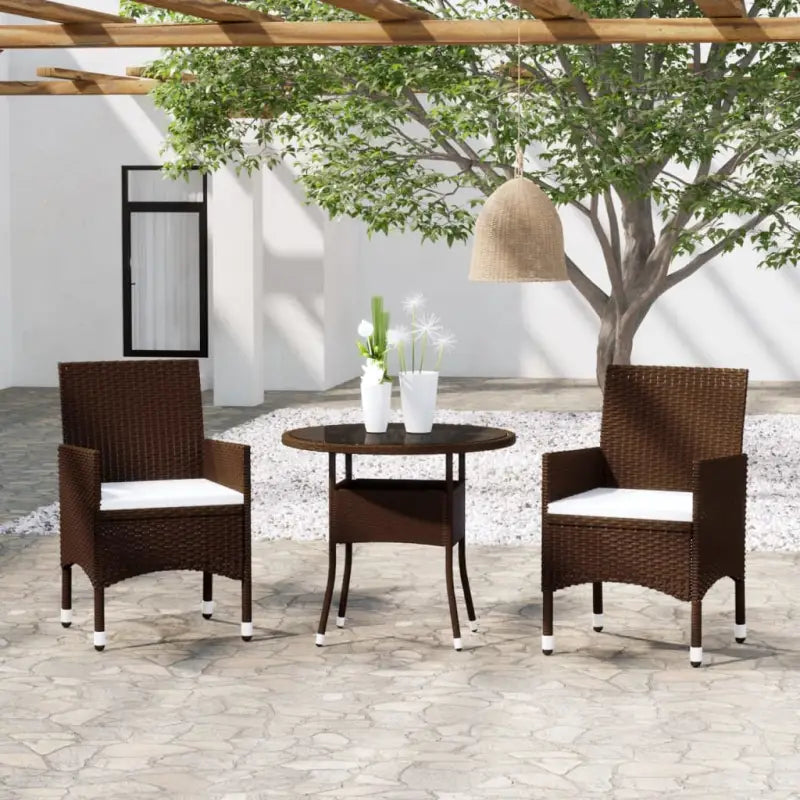 Elegante tuinset met poly rattan en gehard glas voor terras genieten - Bruin - Tuinsets